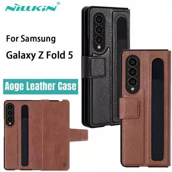 Чехол NILLKIN Aoge для Samsung Galaxy Z Fold 5 5G, роскошный кожаный чехол с подставкой для Samsung Z Fold 5 с карманом S-Pen Samsung Galaxy Z Fold 5 чёрный
