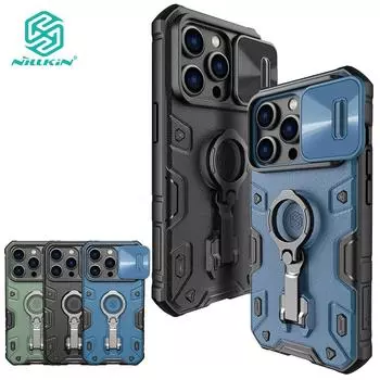 Чехол Nillkin CamShield Armor Pro для iPhone 14 Pro, чехол для телефона, кольцевой держатель, слайдер для камеры, тяжелая защита, противоударная задняя крышка iPhone 14 Pro чёрный