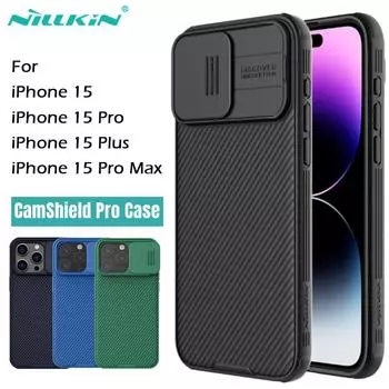 Чехол Nillkin CamShield Pro для iPhone 15 Pro Max, защита объектива камеры, чехол для телефона для iPhone 15 Plus, задняя крышка iPhone 15 чёрный