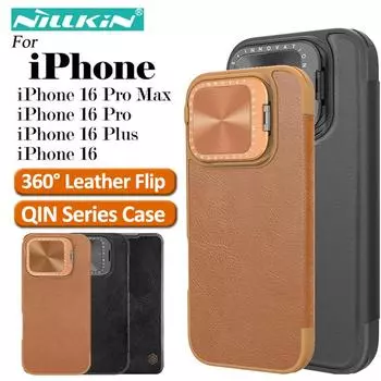 Чехол NILLKIN для iPhone 16 Pro Max из кожи Qin Prop, защитная задняя крышка для камеры iPhone 16 чёрный