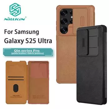 Чехол NILLKIN для Samsung Galaxy S25 Ultra, кожаный чехол Qin Prop, защитная задняя крышка для камеры Samsung S25 Ultra чёрный