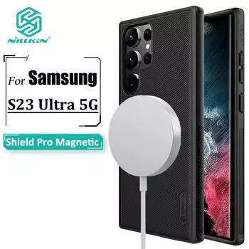 Чехол Nillkin Magnetic Super Frosted Shield Pro для Samsung Galaxy S23 Ultra, чехол для телефона, ультратонкий матовый противоударный чехол из ТПУ + ПК с защитой от отпечатков пальцев Samsung S23 Ultra чёрный