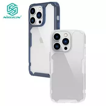 Чехол Nillkin Nature Pro для iPhone 14 Pro Max, ультратонкий роскошный мягкий чехол из ТПУ, прозрачная подушка безопасности, противоударный задний чехол для телефона iPhone 14 Pro Max синий