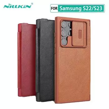 Чехол Nillkin Qin для Samsung Galaxy S22 S23, кожаный чехол с карманом для карт, сумка-бумажник, откидная крышка для Samsung S22 + Plus Ultra, чехол Samsung S22 коричневый