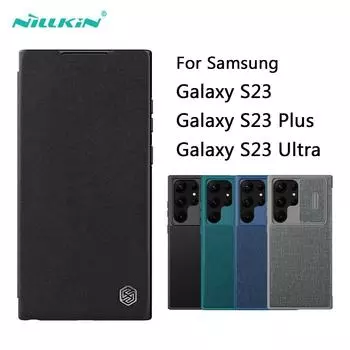 Чехол Nillkin Qin Pro для Samsung Galaxy S23 Ultra, кожаный чехол с карманом для карт, кошелек с откидной крышкой для Samsung S23 Plus, чехол Samsung S23 чёрный