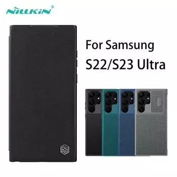 Чехол Nillkin Qin Pro для Samsung Galaxy S23 S22 Ultra, кожаный чехол с карманом для карт, кошелек с откидной крышкой для Samsung S22 Plus, чехол Samsung S22 + синий