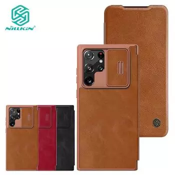 Чехол Nillkin QIN Pro из искусственной кожи для Samsung S22 Ultra, чехол-раскладушка для телефона, слайдер для камеры, универсальный противоударный чехол на 360° Samsung S22 ultra чёрный
