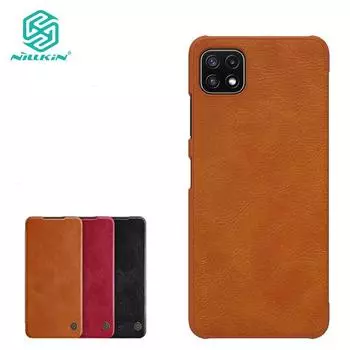 Чехол Nillkin Qin Series для телефона Samsung Galaxy A22 5G с откидной крышкой, 360°, универсальный противоударный защитный чехол на заднюю панель, встроенный слот для банковской карты красный