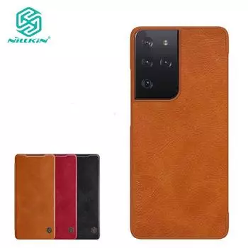 Чехол Nillkin Qin Series для телефона Samsung Galaxy S21 S21 Ultra S21 Plus 5G, кожаный откидной чехол на 360°, универсальный противоударный встроенный слот для банковской карты
