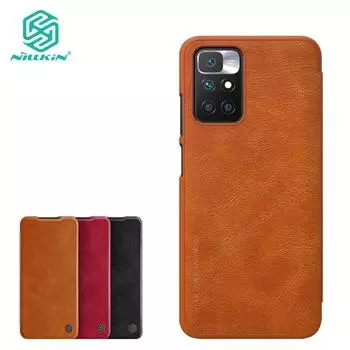 Чехол Nillkin Qin Series для телефона Xiaomi Redmi 10 10 Prime с откидной кожей на 360°, универсальный противоударный защитный чехол на заднюю панель со встроенным слотом для банковской карты Redmi 10 / 10 Prime коричневый