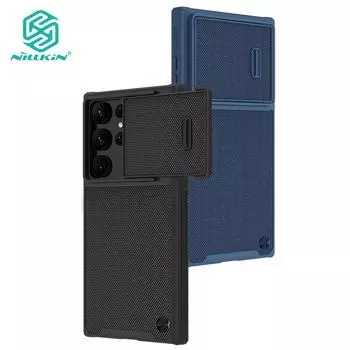 Чехол NILLKIN с текстурой S для Samsung Galaxy S23 Ultra, полуавтоматический слайдер для камеры, нескользящая противоударная задняя крышка Samsung S23 Ultra синий