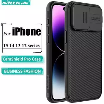 Чехол Nillkin в полоску для iPhone 15 Pro Max 14 Plus 13 mini 12 с защитной крышкой для камеры, жесткий чехол из ПК + ТПУ для телефона
