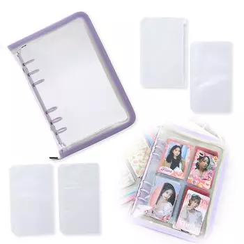 Чехол Noalife Axta Case Oshikatsu Goods Axta Case Oshikatsu Storage Carrying File Case 6 Ring Zipper Case Refill Instax Album Instax Book Refill (Фиолетовый/белый