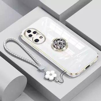 Чехол P50 с ремешком, роскошный чехол с бриллиантовым держателем для Huawei P50 P60 P40 P30 P20 Pro Lite mate20x, чехлы, подставка P 50 Pro, кольцо P50&Case & Holder бежевый