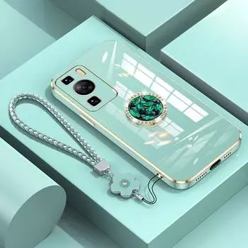 Чехол P60 с ремешком, роскошный чехол с бриллиантовым держателем для Huawei P60 P50 P40 P30 Pro Nova 11i Y91 Y90 Чехлы-чехлы P 60 Подставка Кольцо P60&Case & Holder бежевый