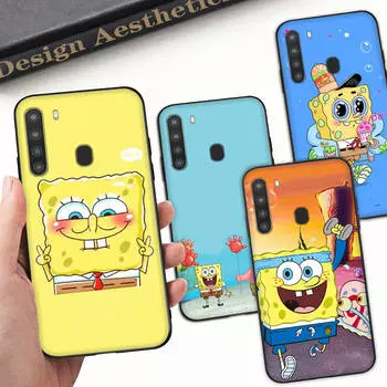 Чехол PB12 SpongeBob Black Soft для Samsung Note 20 Lite S24 Ultra S23 A03 A05 A06 A11 A71 A15 A16 A13 A24 A25 A33 A52 A53 A50 M55 M35 Plus Samsung S20 бездна