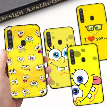 Чехол PB3 Cut SpongeBob Black Sofe для iPhone 16 15 Plus 14 13 Pro 8 SE XR XS Max P30 Nova 5T Y5P Y6 Y7 Y8P Y9 Realme C30 C33 C31 VIVO Y36 V27 Huawei Y6P 2020 гагат