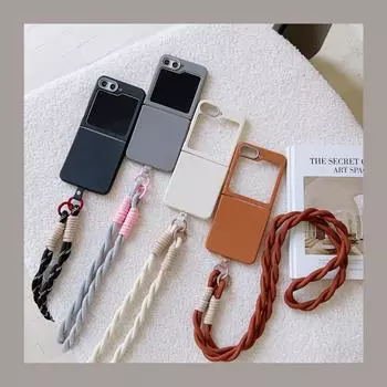 Чехол-переходник с ремешком на плечо, однотонный, 2 шт., складной чехол для Samsung Z Flip6 Flip5 Flip4 Flip3, роскошный матовый, ударопрочный, из ТПУ, тонкий чехол для телефона Samsung Z Flip6 античный белый