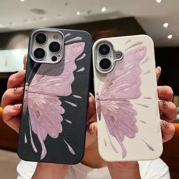Чехол Phoen с текстурой кожи и рисунком бабочки для iPhone 16 15 Pro 14 Plus 13 12 11 Pro Max Xs Xr 8 7 Plus, ударопрочный, мягкий, из ТПУ, тонкий чехол iPhone 16 чёрный