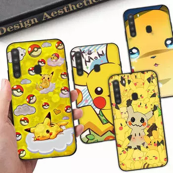 Чехол PK10 Pikachu Pokmon Black Sofe для iPhone 16 15 Plus 14 13 Pro 8 SE XR XS Max P30 Nova 5T Y5P Y6 Y7 Y8P Y9 Realme C30 C33 C31 VIVO Y36 V27 Huawei Y9A гагат