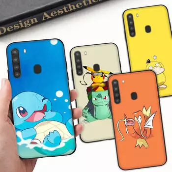 Чехол PK15 Cute PokemonBlack Sofe для Xiaomi Poco X6 X4 M5 M6 F5 F6 C65 C55 C50 C51 C40 Pro Redmi 14C A3X 13C 12C 11T 10A 9C Note 7 6 8A Plus Xiaomi Mi 11i кожа буйвола