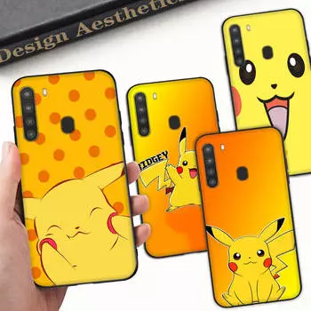 Чехол PK16 Pikachu Black Sofe для iPhone 16 15 Plus 14 13 Pro 8 SE XR XS Max P30 Nova 5T Y5P Y6 Y7 Y8P Y9 Realme C30 C33 C31 VIVO Y36 V27 iPhone 15 Pro Max гагат
