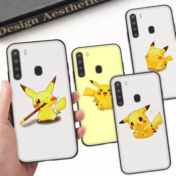 Чехол PK19 Little Cute Pikachu Black Sofe для Samsung Note 20 Lite S24 Ultra S23 A03 A05 A06 A11 A71 A15 A16 A13 A24 A25 A33 A52 A53 A50 M55 M35 Plus Samsung S10 ирис