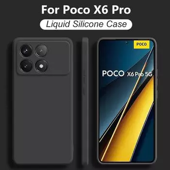 Чехол Poco X6 Pro 5G, жидкий силиконовый защитный чехол для объектива камеры, чехол для телефона Xiaomi Poco X6 X 6 Pro Pocox6 Pro 5G, мягкий чехол For Poco X6 Pro чёрный