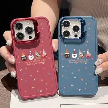 Чехол-подставка для объектива с рождественским узором в виде пряничного пряника для iPhone 16 Pro Max 15 Pro 14 Plus 13 12 11 Love Hearts из мягкого ТПУ, противоударный матовый чехол для телефона iPhone 16 чёрный