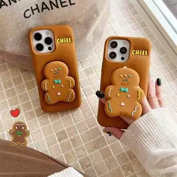 Чехол-подставка для телефона с рождественским пряничным человечком для iPhone 16 Pro Max 15 14 13 Pro 16 Plus, мягкий силиконовый чехол на Рождество iPhone 16 Pro Max