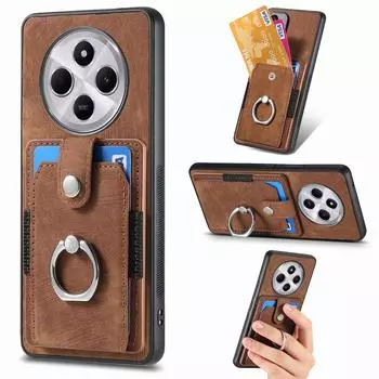 Чехол-подставка для телефона Xiaomi Redmi 14C 4G/14R 5G/Poco C75 4G Кожа+ТПУ Нескользящая защитная крышка Слоты для карт Brown