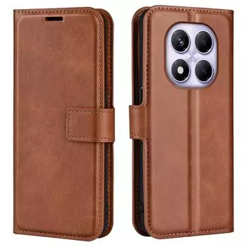 Чехол-подставка для Xiaomi Redmi Note 14 Pro 4G, защита от царапин, кожа с текстурой теленка, чехол для телефона Light Brown