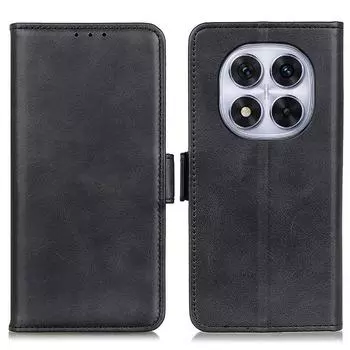 Чехол-подставка для Xiaomi Redmi Note 14 Pro 4G, Текстура коровьей кожи, Чехол для телефона из ПУ кожи Black