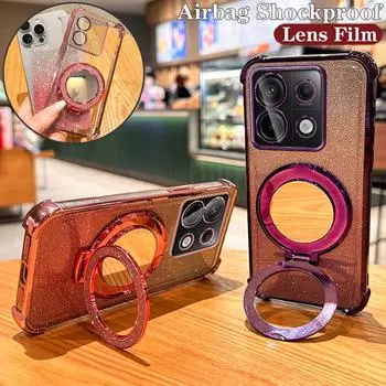 Чехол-подставка для зеркала для макияжа с градиентным блеском для Redmi Note 13 12 11 10 Pro 9s 13R Redmi 13C 12C 12 10 10C 9 9A K50 K60 K70 Pro Xiaomi 14 13 Pro Redmi 9 чёрный