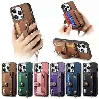 Чехол-подставка из искусственной кожи с отделением для карт для iPhone 16 Pro Max 15 14 11 Plus XS XR 13 12 Mini, держатель для карт, противоударный чехол со шнурком iPhone 7 фиолетовый