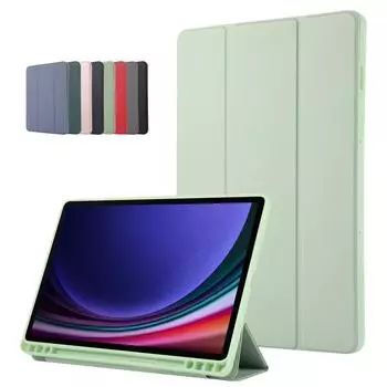 Чехол-подставка из кожи TPU с задней складной подставкой для планшета Samsung Galaxy Tab S9 FE с держателем для ручки S9 FE (10.9 inch) розовый