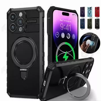 Чехол-подставка Magsafe для iPhone 15 Pro max 14 Pro max 14 13 Pro 12 11/SAmsung S24 S23 S22 S21 Ultra S20 FE Ring, магнитные чехлы-держатели iPhone 15 Pro Max чёрный