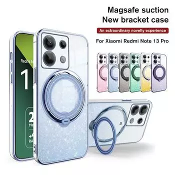 Чехол-подставка с блестками и покрытием для Xiaomi Redmi Note 13 Pro 5G Note13 Pro 4G для беспроводного зарядного устройства Magsafe с магнитным чехлом For Note 13 Pro 5G розовый