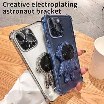 Чехол-подставка с гальваническим покрытием Astronaut для Redmi 13C 12 9 12C 10 9A 10C K50 K70 Redmi Note 11 11s 9 12 13 10s 9s 10 Pro Mi 13 14 Pro Poco X3 Redmi 13C 4G чёрный