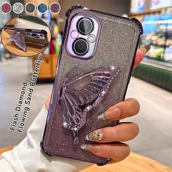 Чехол-подставка с градиентным блеском и бабочкой для OPPO A35 A93 A96 A97 A55 A56 A57 A17 A9 A5 A57 A58 A72 Realme C53 C35 C33 C31 Reno 6 7 8 9 10 11 12 Pro OPPO A15=A35 2021=A15S чёрный
