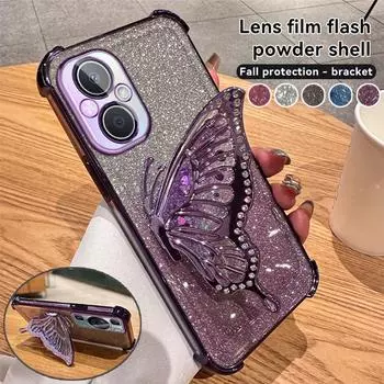 Чехол-подставка с градиентным блеском и бабочкой для OPPO A93 A96 A97 A35 A55 A56 A57 A17 A9 A5 A57 A58 A72 Realme C53 C35 C33 C31 Reno 6 7 8 9 10 11 12 Pro OPPO A15=A35 2021=A15S чёрный