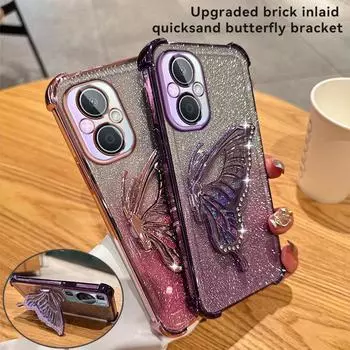Чехол-подставка с градиентным блеском и бабочкой для OPPO A35 A93 A96 A97 A55 A56 A57 A17 A9 A5 A57 A58 A72 Realme C53 C35 C33 C31 Reno 6 7 8 9 10 11 12 Pro OPPO A15=A35 2021=A15S чёрный