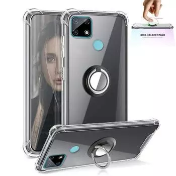 Чехол-подставка с кольцом для Oppo Narzo 50 50A Prime 50i 30 20 30A 20A PRO, кронштейн-держатель, подушка безопасности, противоударный, прозрачный, мягкий силиконовый чехол для задней панели телефона For Narzo N53 чёрный