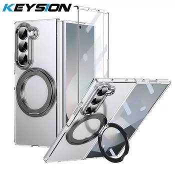 Чехол-подставка с магнитным кольцом KEYSION, вращающийся на 360°, для Samsung Galaxy Z Fold 6, 5, 5G, прозрачный чехол для телефона с защитой экрана for Galaxy Z Fold 6 чёрный