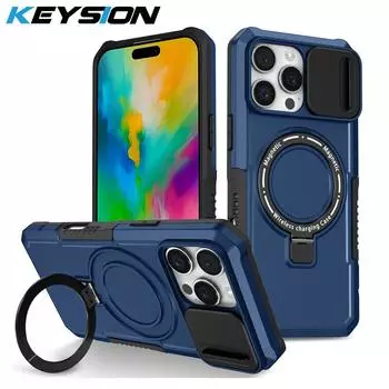 Чехол-подставка с магнитным кольцом KEYSION для MagSafe для iPhone 16 Pro Max Slide Camera Protection Противоударный чехол для телефона iPhone 16 for iPhone 16 красный