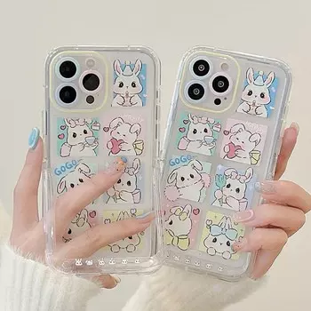 Чехол-подставка с милым кроликом, счастливым цветком, мультяшным персонажем Ins Sweet Bunny, чехол для телефона Iphone 11 Promax 12 13 14 Pro Max Plus, задняя крышка for iphone 11