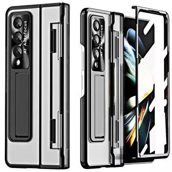 Чехол-подставка с прозрачным покрытием Hd для Samsung Z Fold 4, чехол Galaxy Z Fold 4, 3, 5g, чехол с регулируемым шарниром и стеклянной пленкой на переднем экране For Galaxy Z Fold 3 чёрный