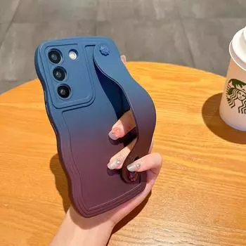 Чехол-подставка с ремешком на запястье для Samsung Galaxy S24 Ultra S23 S22 Plus S21 S20 FE A35 A55 A15 A05 A54 A34 A53 A52 A14, чехол с градиентным браслетом-кронштейном For Samsung S20 Plus розовый/синий