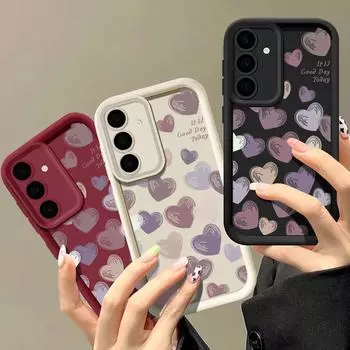 Чехол-подставка с рисунком сердец любви для Samsung S24 S22 Ultra S23 S21 S20 Fe A55 A54 A52 A35 A34 A25 A15 5g, противоударный, мягкий, силиконовый чехол Samsung S24 чёрный