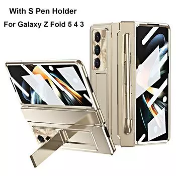 Чехол-подставка с шарниром для Samsung Galaxy Z Fold 6, 5, 4, 3 со стилусом, защитная пленка на весь экран, складной чехол For Galaxy Z Fold 4
